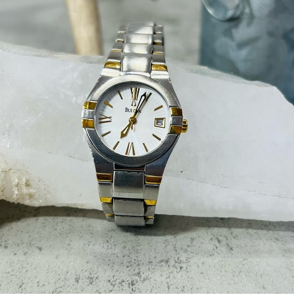 Bulova White 2-Tone Stainless Steel Women's Watch 98U28 6in.